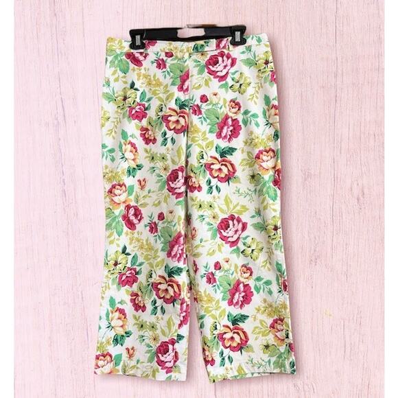 Willi Smith Floral Front Zip Cropped Stretch Pants-Size 12P - Picture 1 of 7